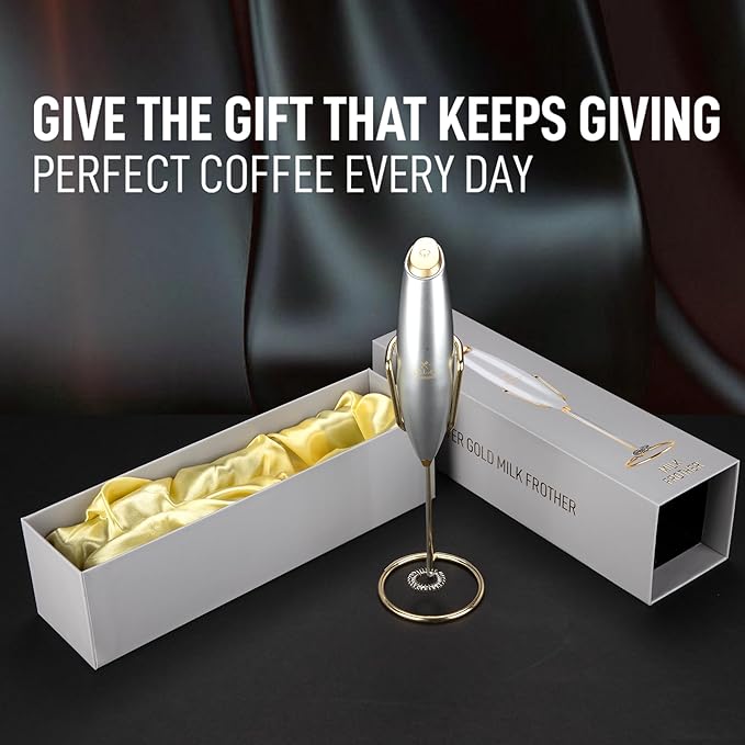 Zulay Kitchen Executive Series Luxury Gift Milk Frother with 4 Duracell Batteries – Handheld Electric Foam Maker for Coffee, Lattes & Hot Chocolate – Deluxe Finish, Ultimate Gift for Coffee Lovers