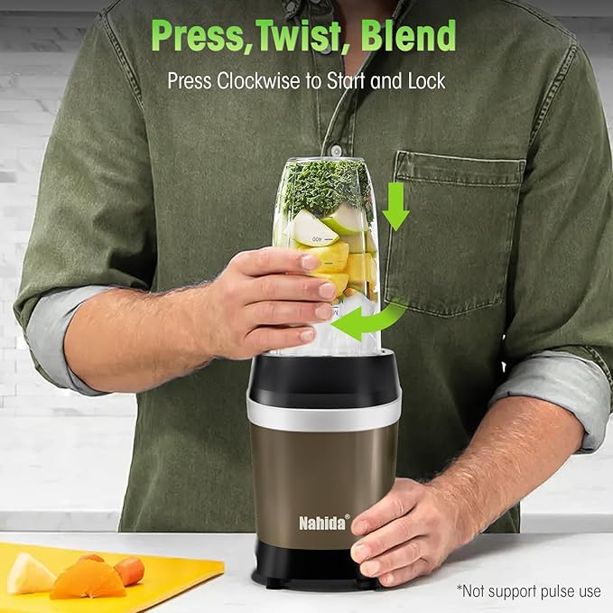 Nahida Blender for Smoothies, 1200W Smoothie Blender for Ices Crushing, Blenders with (2) 6-Fin Blades, Personal Blenders for Kitchen with 23oz, 32oz, 37oz Easy Go Cups for Juices, 1200W, Brown