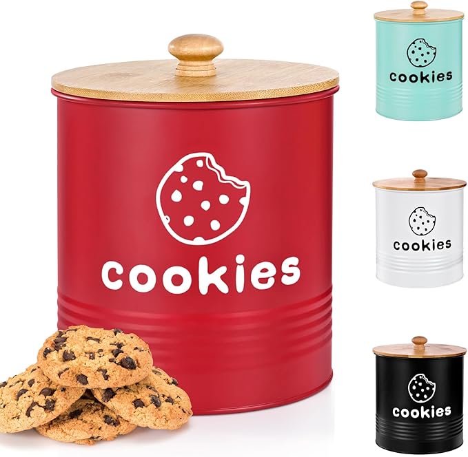 Red Cookie Jars with Lids Airtight, 1.5 Gallons Cookie Tins, Large Cookie Jar for Kitchen Counter Decorative for Farmhouse, Christmas, and Gift Giving Cookie Storage Containers