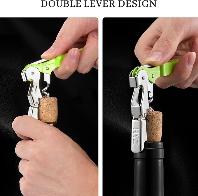HYZ 2-Pack Wine Opener Waiter Corkscrew, Professional Wine Key for Servers, Bartender with Foil Cutter, Manual Wine Bottle Opener Double Hinged (Cyan)