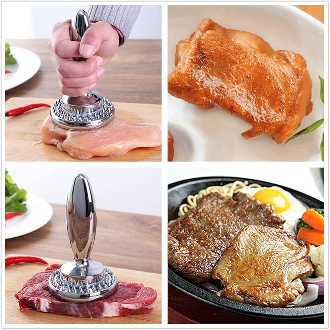 Dual Sided Meat Tenderizer Marinating Prep Tool,Manual Hammer Mallet Tool for Steak,Reversible Stainless Steel Base (Dual Sided Tenderizer)