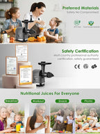 Slow Juicer for Celery Ginger Beet Carrot, Masticating Cold Press Juicer 200W Motor, Pulp Separated, East to Clean Dishwasher Safe, BPA Free, Juicer Machine Vegetable & Fruit