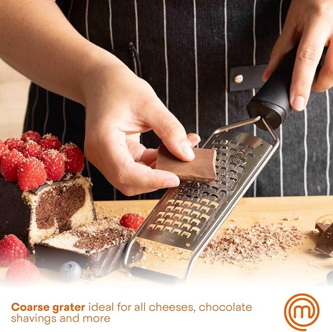 MasterChef Cheese Grater Handheld, Kitchen Food Shredder Tool for Grating Parmesan, Garlic, Ginger etc, Small Flat Zester Grater, Stainless Steel with Non Slip Rubber Foot and Easy Grip Handle