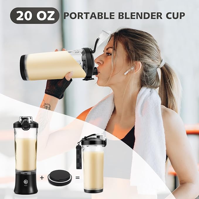 Portable Blender for Shakes and Smoothies- Personal Juicer 20 OZ Electric Protein Shaker Bottle with Insulated Sleeve, USB-C Rechargeable,Travel Lid-Small Blender Cup for Kitchen, Office, Gym,Travel