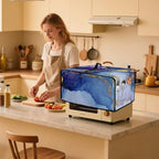 Marble Print Toaster Oven Dust Cover, Heavy Duty Heat-Resistant Cover for Kitchen Counter Small Appliances, with Accessory Pockets, Blue Violet Gold, (Large-18.5*22.5*12.99 inches)