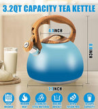 Tea Kettle, 3.2Qt/3Liter Whistling Kettle,Food Grade Cool Handle Tea pot,One-Button Switch, Apply to Various Stovetops, Coffee/Tea (Sky Blue Gradient)