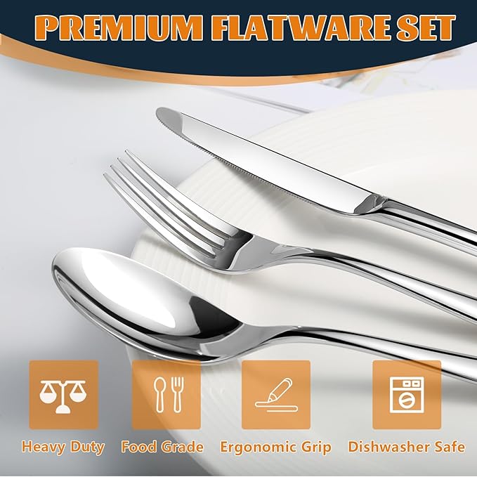 Silverware Set for 4, Heavy Duty Stainless Steel Cutlery Set Flatware Set,20 Piece Premium Silverware, Mirror Polished Modern Cutlery include Fork Knife Spoon Set,Dishwasher Safe