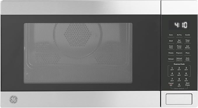 GE GCST10A1WSS 1.0 Cu Ft Convection Microwave Oven, 1050W Countertop Air Fry Microwave with Broil & Crisper Pan, Compact Stainless Steel Design