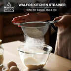 Walfos Fine Mesh Strainer and Fat Skimmer Spoon Set, Multipurpose Metal Strainers for Kitchen, Rice, Quinoa, Food, 304 Stainless Steel Fat Skimmer For Cooking, Fat, Grease, Floating Foam, 5 Pack