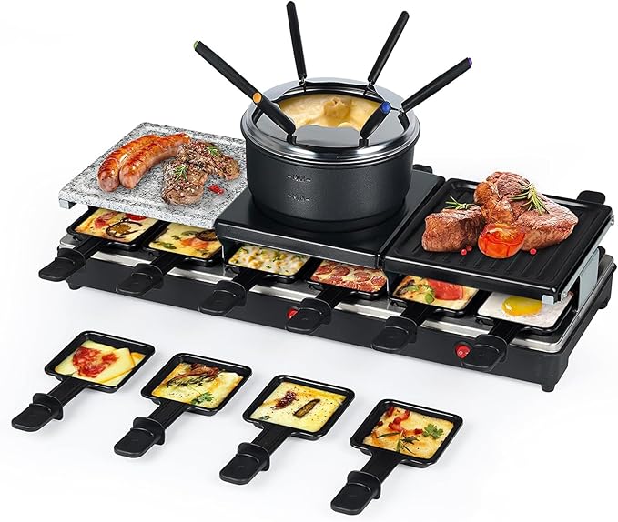 Raclette Table Grill - Indoor Electric Grill Griddle - Nonstick Extra Large Reversible 4-In-1 Outdoor Dishwasher Safe with Cheese 12 Paddles 12 Spatulas for 12 Person, FD-12RN1650