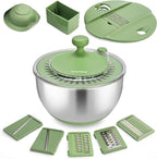 SUSTEAS Stainless Steel Salad Spinner Large, Vegetables Wash Bowl, Fruits & Herb Lettuce Dryer with 5 Blade Slicer Egg Yolk Strainer Shredder for Efficient Salad Preparation and Food Washing, 4.25Qt