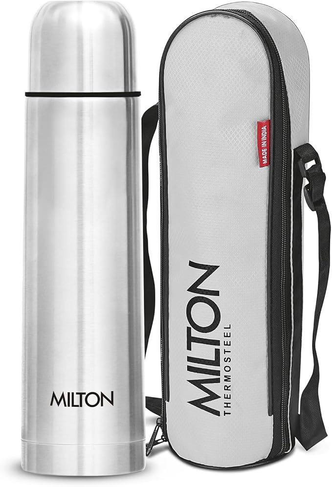 Milton Thermosteel Flip Lid 500, Double Walled Vacuum Insulated Thermos 500 ml | 16 oz | 24 Hours Hot and Cold Water Bottle with Cover, Stainless Steel, BPA Free, Leak Proof | Silver