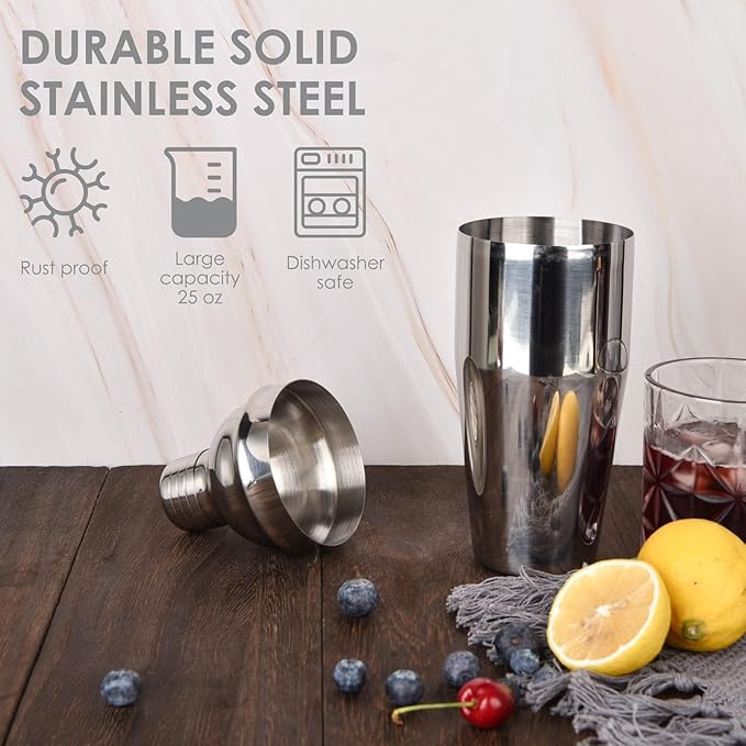 Cocktail Shaker Set,12 Piece 25oz Bartender Kit with Stand,Bar Set for Mixed Drink, Professional Bar Accessory : Shaker,Jigger,Strainer,Muddler,Liquor Pourers, House Warming Gifts