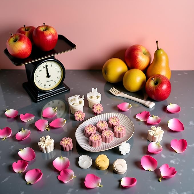 White Mold with 6 Petals 30g Mooncake Mould Hand Press Cookie Stamps, Cherry Blossom Flower Stamps, Mid-Autumn Festival Pastry Tool Pie Making, Cookie Stamps Baking Tools and Accessories