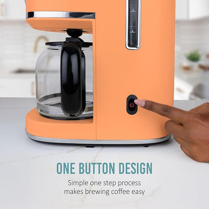 Nostalgia Classic Retro 10 Cup Coffee Maker - One-Touch Drip Brew, Reusable Filter - Anti-Drip, Auto Shutoff, & Time Display - Dishwasher Safe 50 oz Carafe - Orange