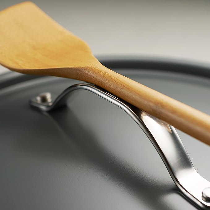 Tramontina All-in-One Plus Pan Set, 5-Quart Ceramic Non Stick Cooking Pan with Lid, Steamer Insert, Bamboo Utensil and Trivet, Gray