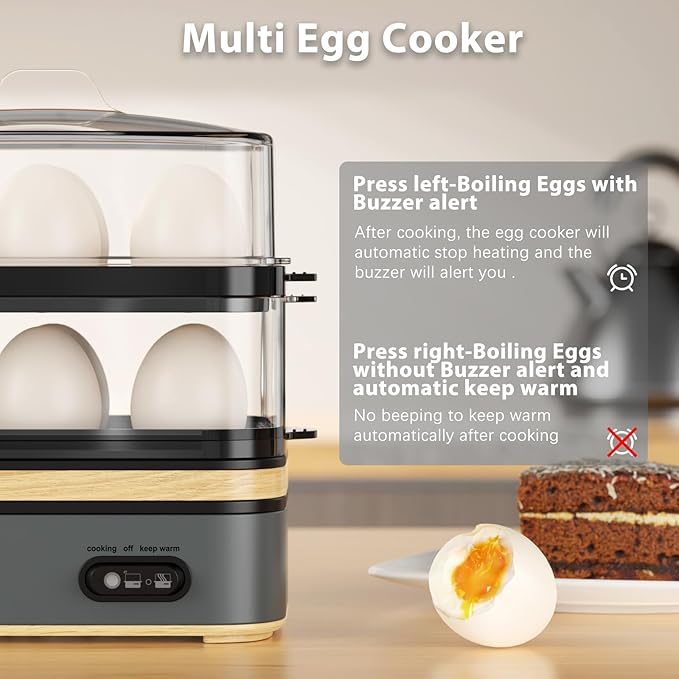 Evoloop Rapid Egg Cooker Electric 12 Eggs Capacity, Soft, Medium, Hard Boiled, Poached, Omelet Maker Egg Poacher & Vegetable Steamer, BPA Free Tray(Grey)