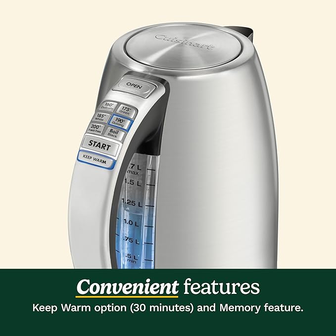 Cuisinart PerfecTemp 1.7-Liter Electric Kettle, Cordless Electric Tea Kettle, 1500W for Fast Heat-Up, 6 Preset Temperatures, 30-Minute Keep Warm, Stay Cool Nonslip Handle, CPK-17P1