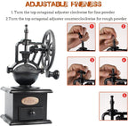 Coffee Grinder,Wooden Coffee Bean Grinder Manual Coffee Grinder Roller, Antique Coffee Mill with Cast Iron Hand Crank for Making Mesh Coffee, Decoration, Best Gift (Black (four deformation base))