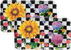 LEHAHA Rectangular Melamine Sunflower Serving Tray, 2-Piece Hydrangea Serving Platter Set, 17.5" x 10" Colorful Trays/Platters Sets for Outdoor and Indoor Dining and Entertaining Parties,Black Plaid