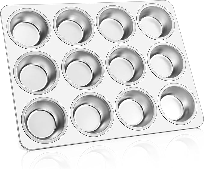 E-far Muffin Pan 12-Cup, Stainless Steel Cupcake Pan Metal Muffin Baking Tins for Oven, Regular Size & Easy Clean, Non-toxic & Dishwasher Safe