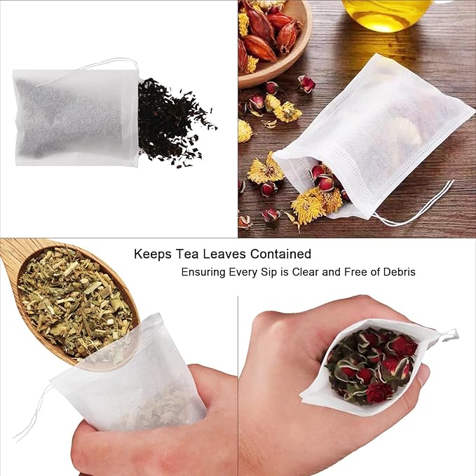 NEPAK 100Pcs Tea Bags for Loose Leaf Tea,3.15 x 3.94 inches Empty Tea Bags,Disposable Fillable Teabags,Tea Filter Bags for Loose Tea