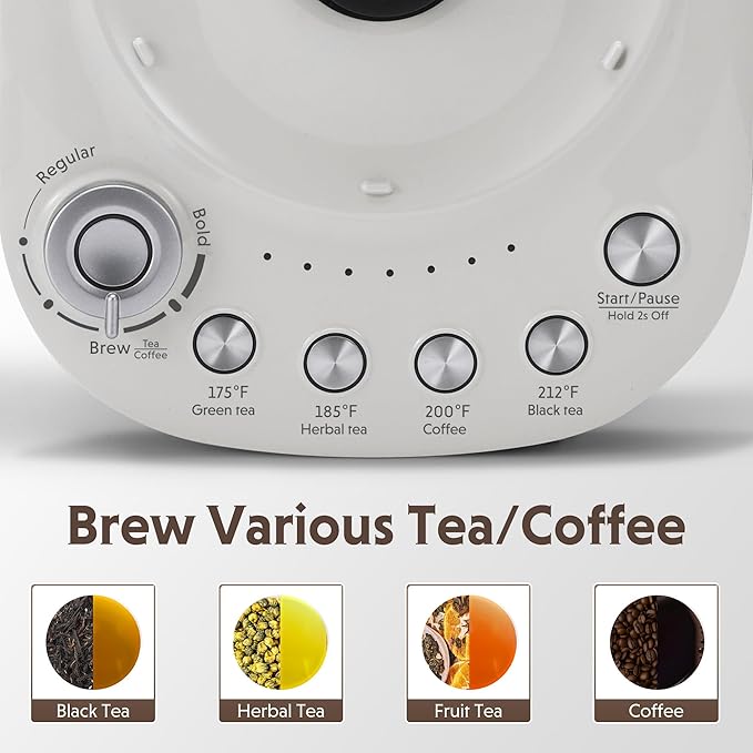 BUYDEEM K156 Tea Maker, Electric Kettle for Coffee and Tea Brewer, 6 Brew Strength Selection for Extracting, 4 Temperature Settings, Boil Dry Protection, 2 Hours Auto Keep Warm, Oat White, 1.5L/1.6QT
