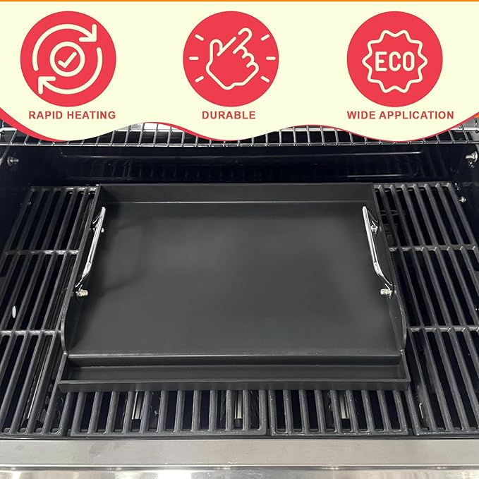 DcYourHome Universal Griddle Insert for Gas Grill/Gas Stove, Nonstick Carbon Steel Flat Top Griddle Plate for Camp Chef, Nexgrill, Kenmore Etc. All Gas Grills, Flat Top for Stove 4 Burner 17" x 13"