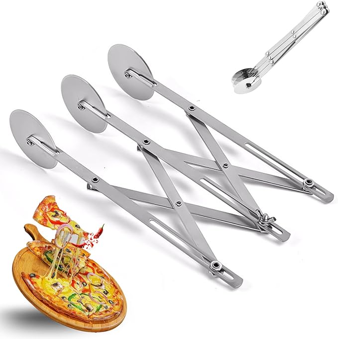 3-Wheel Pastry Cutter, Stainless Steel Pizza Cutter, Expandable Multi-Round Baking Roller, Cookie Dough Divider, Perfect for Pastries, Cookies, and Pizza