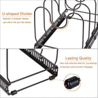 Toplife Pots and Pans Organizer Rack for Cabinet and Countertop, 10+ Pot Lids, Bakeware and Cookware Organizer Rack Holder with 10 Adjustable Compartments - Brown