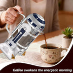 TEENKON French Press Insulated 304 Stainless Steel Coffee Maker, 32 Oz Robot R2D2 Hand Home Coffee Presser, with Filter Screen for Brew Coffee and Tea (White)