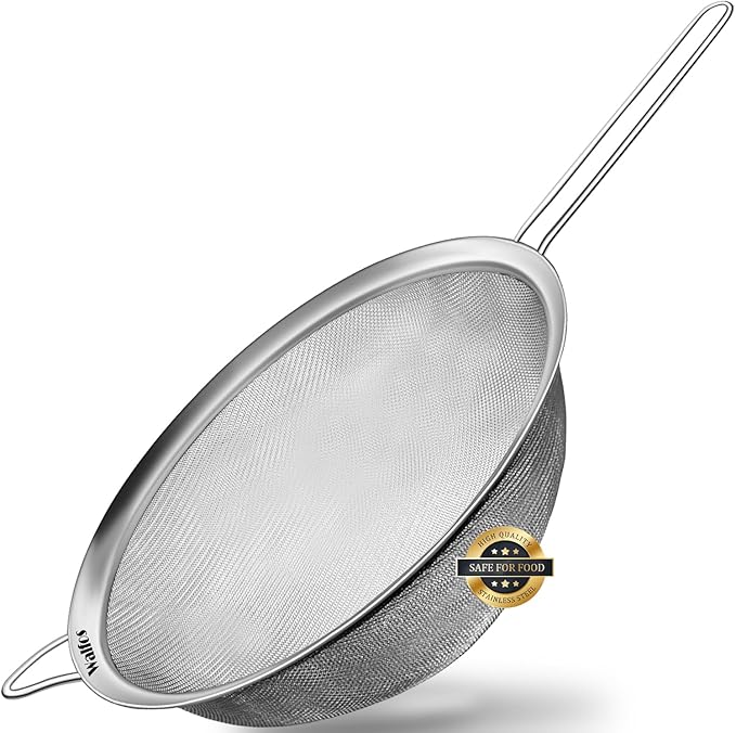 Walfos 9.35 Inch Large Fine Mesh Strainer, Stainless Steel 30 Mesh Sieve with Sturdy Handle, Kitchen Food Strainers Sifters for Rice, Quinoa, Pasta, Fruits, Vegetables, etc.