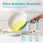 SENSARTE 17 Piece Ceramic Pots and Pans Set, Nonstick Detachable Handle Cookware, Induction Kitchen Cookware Set with Removable Handle, Dishwasher ＆ Oven Safe (Turquoise)