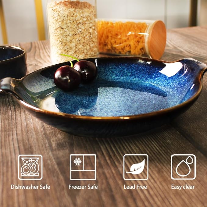 Ceramics Au Gratin baking Dishes Set of 2, Baking Tray Bake ware, 10.5 oz Ramekins, for Pie Pan, Appetizer, Tart, Dessert, Quiche, Oven Small dish, individual dishes, Round 9 Inch