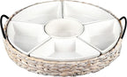 Ceramic Serving Trays, RANDEFURN Serving Platters with 6 Removable Dishes, Serving Tray for Parties, Food Tray 15.5 x 15.5 Inches, Perfect for or Chips,Whitewash
