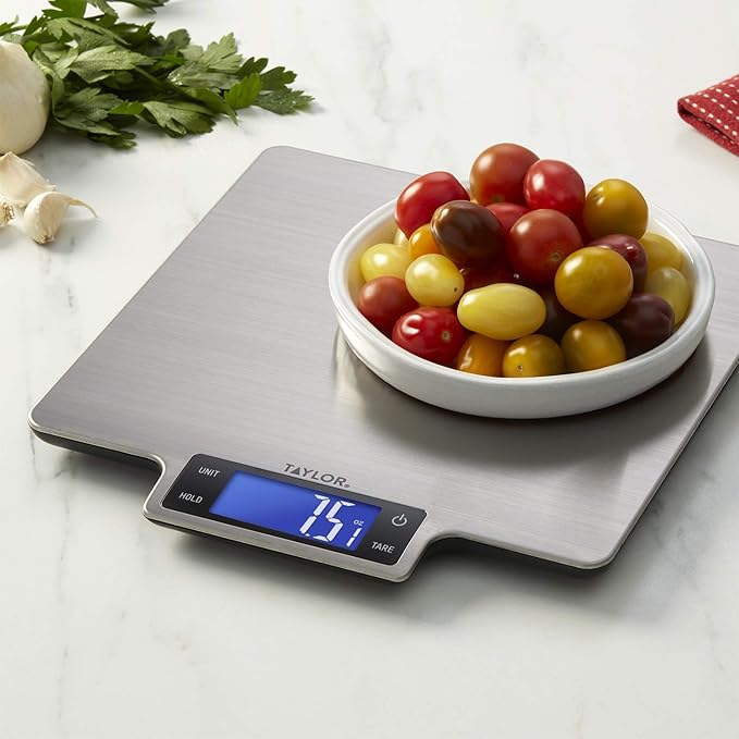 Taylor 22lb Ultra-Precise Digital Stainless Steel Household Kitchen Scale, One, Silver