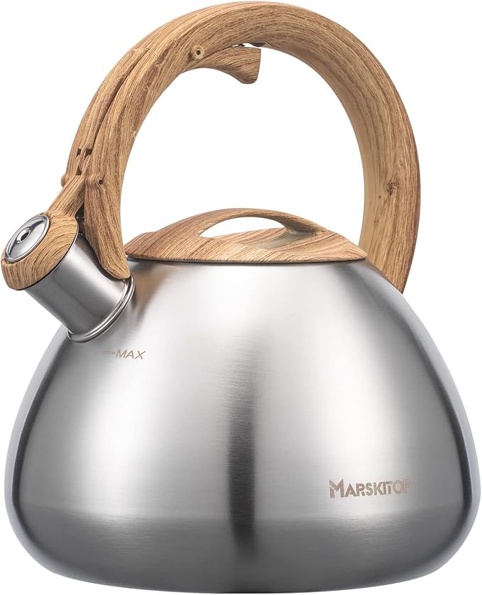 MARSKITOP Tea Pot for Stove Top 2.6 Quart, Stainless Steel Tea Kettle Stovetop Whistling with Stay Cool Handle, Silver