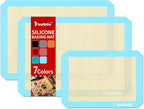 Katbite Silicone Baking Mat Colorful Collection - Set of 3: 2 Half Sheets Mats (11 5/8" x 16 1/2") + 1 Quarter Baking Sheet, Reusable & Nonstick Bakeware Mats for Cookies, Macarons, Bread (Light Blue)