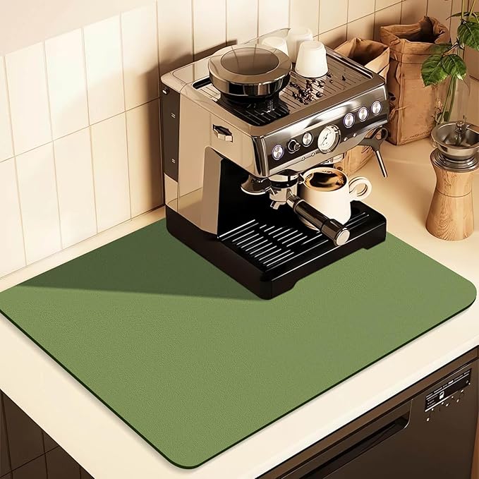 Coffee Mat for Countertops ,Coffee Bar Accessories Fit Under Coffee Maker Espresso Machine, Absorbent Hide Stain Rubber Mat for Countertop ,Dish Drying Mat for Kitchen Counter (Green, 12"x19")