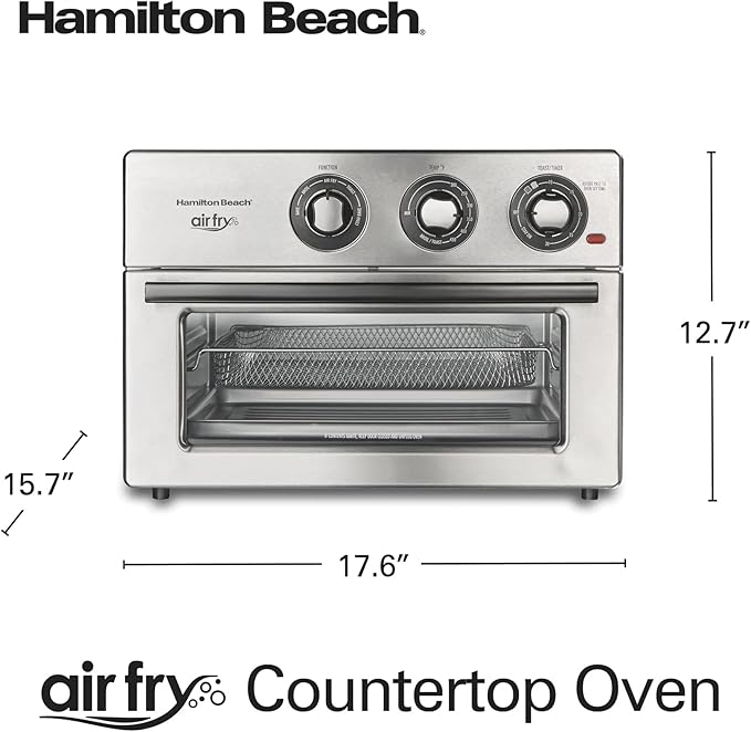 Hamilton Beach Toaster Oven Air Fryer Combo, Includes Bake, Broil, and Toast, Fits 12” Pizza, 1800 Watts, 6 Cooking Modes, Stainless Steel