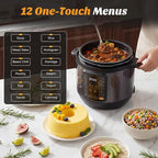 NEWBULIG 16-in-1 Electric Pressure Cooker, 6QT Multi Cooker with 12 Presets, Slow Cook Rice Steamer Sauté Soup Meat Stew Canning Yogurt Maker, Ceramic Inner Pot & Recipe Book Included, Black