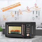 Moccha Retro Microwave, 0.7Cu.ft Compact Microwave, 700-Watt Countertop Microwave Ovens w/5 Micro Power, Delayed Start Function, LED Display, Child Lock, Small Microwave (Black)