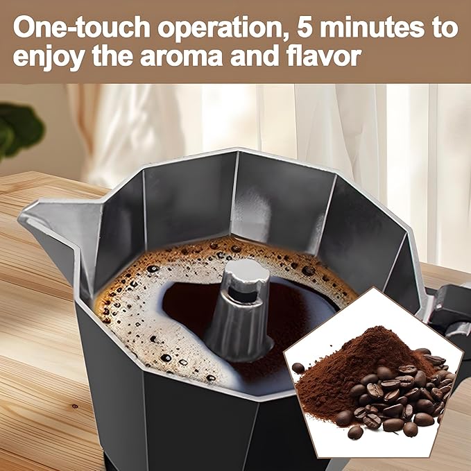 Aluminum Electric Moka Pot 5-6 Cup 270ml Express Coffee Maker Stovetop Espresso Portable Coffeemaker Italian Classic Brewing Greca Cafe Mocha with Removable Base and Overheating Protection Machine