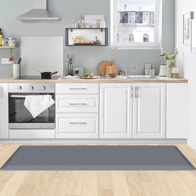 KitchenClouds Kitchen Mat Cushioned Anti Fatigue Kitchen Rug 0.8inch Non Slip Standing Mat Comfort Floor Mats for Sink Office (17.3"x60",Grey)