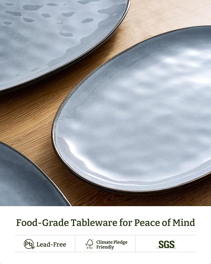 famiware Serving Platter, Oval 15.59/14.3/12.9inch Serving Dishes for Entertaining, Serving Bowls, Reactive Glaze, Stoneware Serving Trays for Party, Food, Turkey, Cheese, Ocean Series, Blue