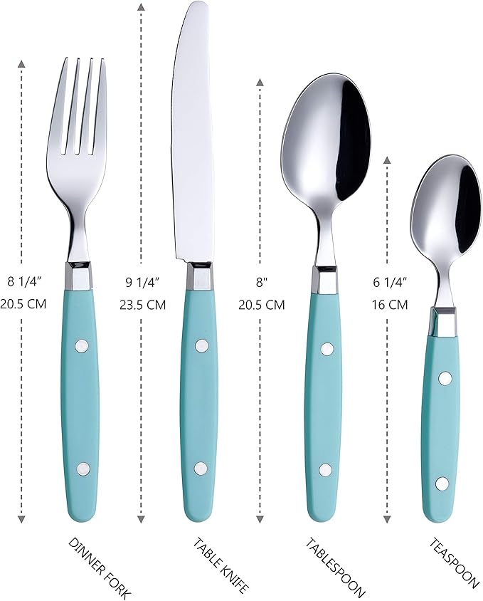 ANNOVA Silverware Set, Retro/Rivet Colorful Stainless Steel Tableware Kitchen Flatware Set Utensils, Includes Dinner Knives, Forks, Spoons & Dessert Spoons (Turquoise, 24 Pieces)