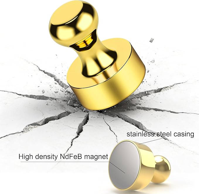 Tiergrade Metallic Magnets, Refrigerator Magnets, 24 Pack Gold Magnetic Push Pins, Strong Fridge Magnets, Multi-use Whiteboard Magnets Perfect for Kitchen Office Classroom