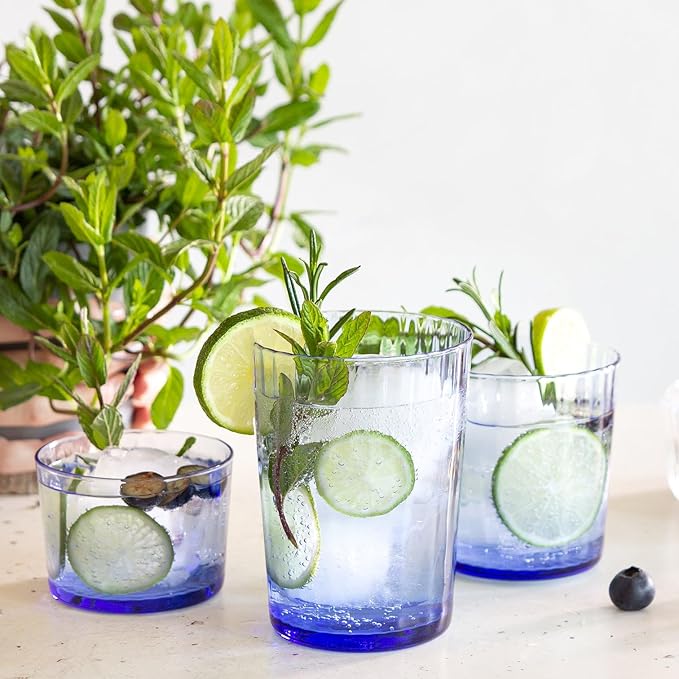 Bormioli Rocco Exclusiva Rum Glasses, Set of 12-7.25 Oz. Sapphire Blue Small Tumblers with Laser-Cut Rim & Shock-Enhanced Edge - Compact Star Glass Cups for Spirits & Mixed Drinks - Italian Made