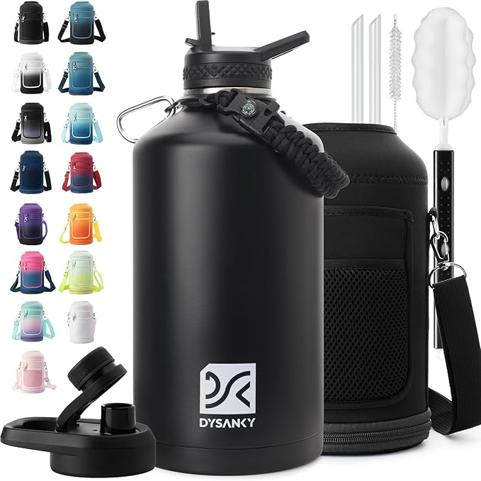DYSANKY 1 Gallon Water Bottle Insulated | Thickened Stainless Steel Vacuum Metal Water Jug | Portable Sports Large for Gym and Hiking with Straw, Carrier Bag, Handle Strap | BPA-Free 128 oz