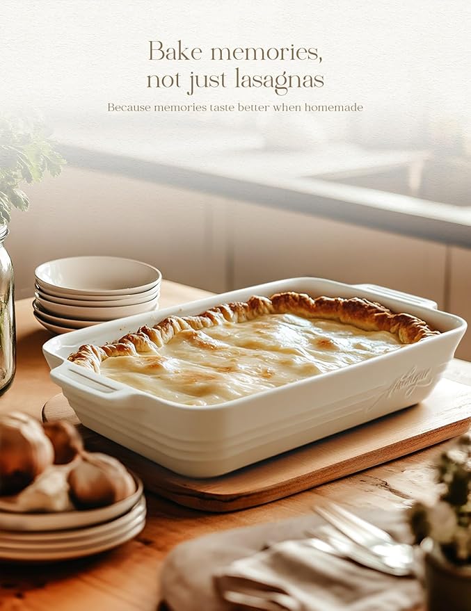 Casserole Dishes for Oven,9x13 Ceramic Baking Dish,4.2 Quarts Large Lasagna Pan with Handles Deep and Large Capacity,Durable Bakeware for Lasagna, Home Decor, Wedding Gift, White